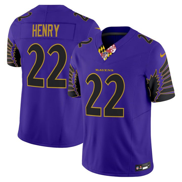 Men's Baltimore Ravens #22 Derrick Henry Purple 2024 F.U.S.E. Vapor Limited Football Jersey Men's Baltimore Ravens #22 Derrick Henry Purple 2024 F.U.S.E. Vapor Limited Football Jersey